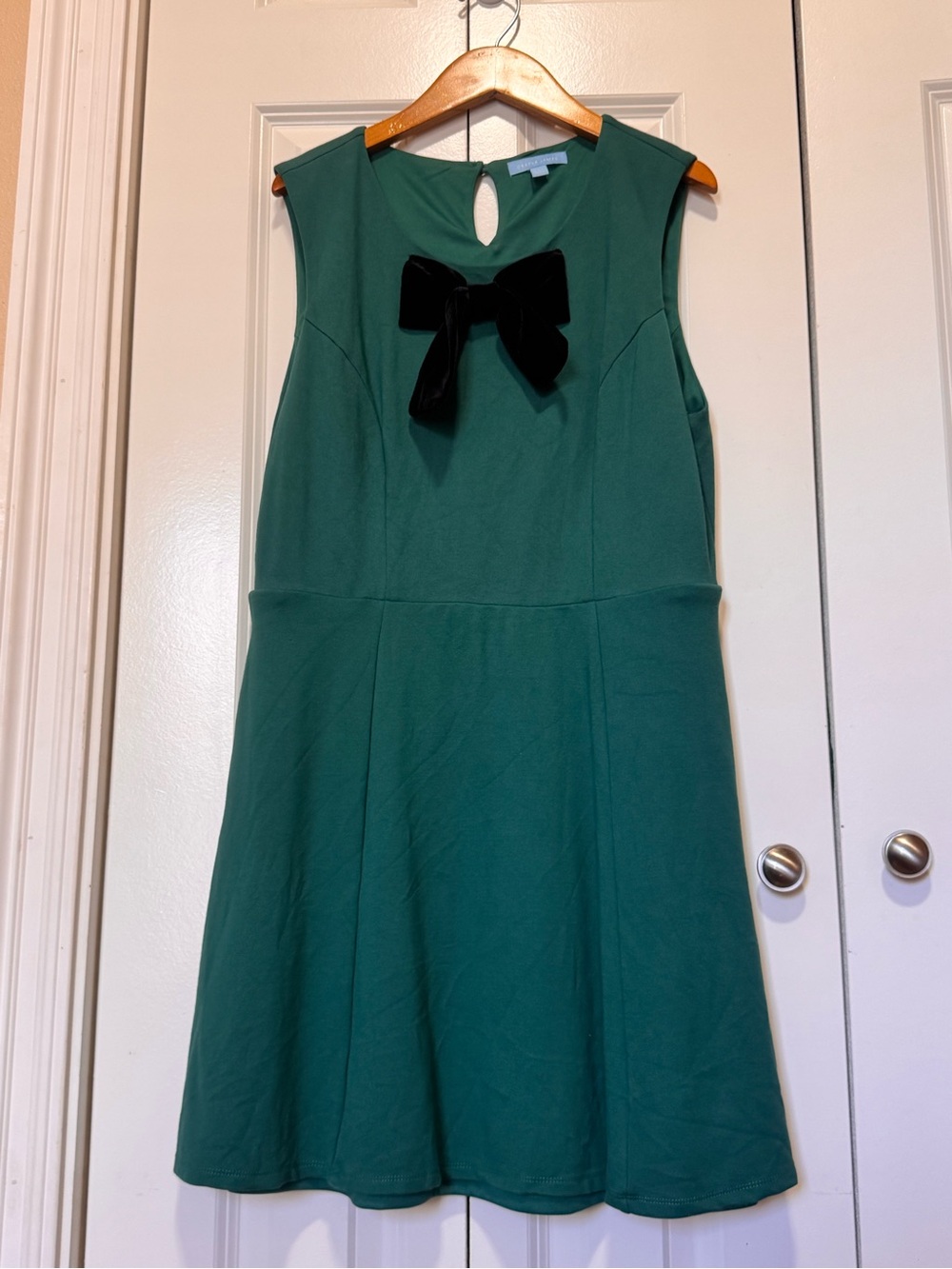Draper James Green A-Line Dress Velvet Bow Pockets Size Large - Picture 2 of 12